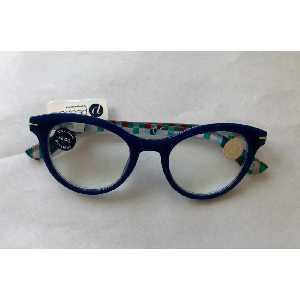 NEW Daphne Teal Check  PEEPERS BLUE LIGHT FILTERING Readers +2.00